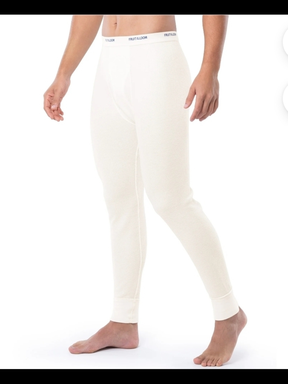 Fruit of the Loom Men’s Thermal Pants Waffle Knit Base Layer Cream Size M NWT